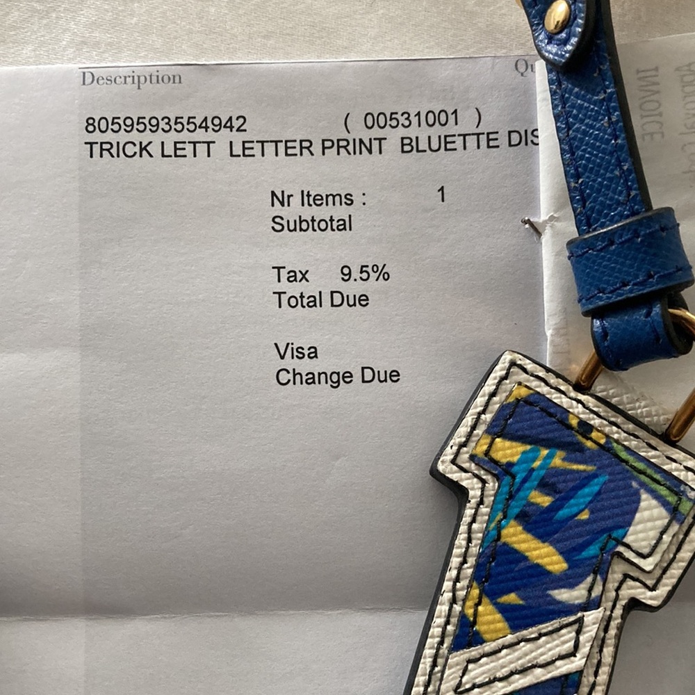 Prada Bag Charm Trick Letter V Bluette Gold Hardware - Picture 2 of 8